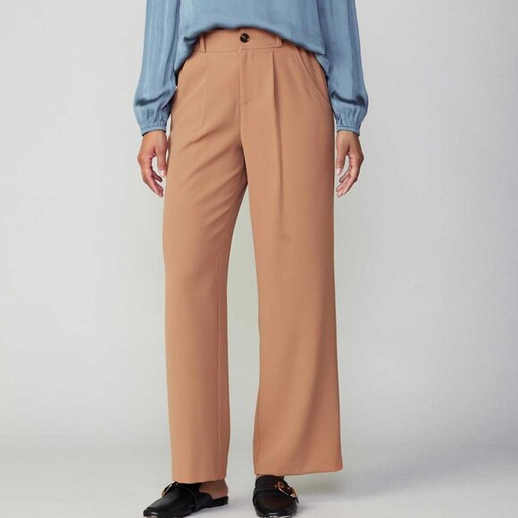 Pleated Burnt Caramel Wide Leg Pant - Current Air - Picture 1 of 2